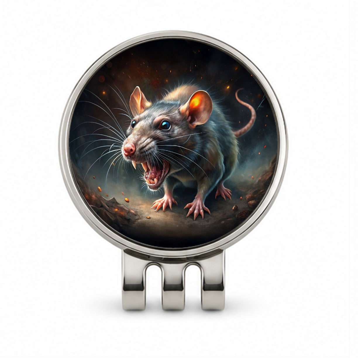 Evil Angry Rat Black Watercolor Golf Hat Clip with Ball Marker