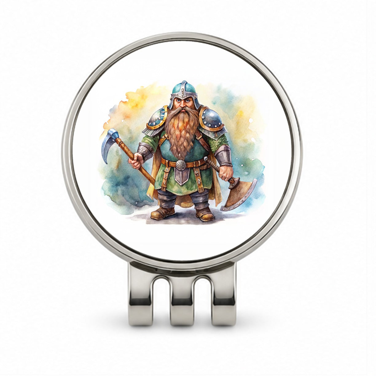 Fantasy Dwarf Fighter Warrior Tank Watercolor Golf Hat Clip with Ball Marker