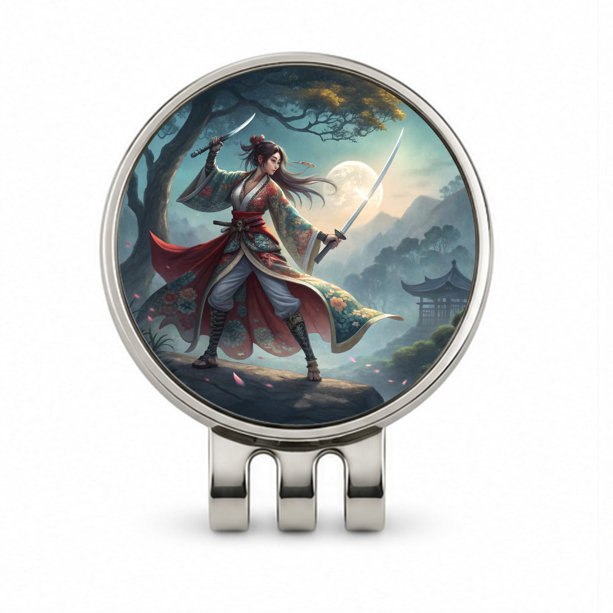 Fantasy Female Warrior Classic Japanese Anime Style Golf Hat Clip with Ball Marker