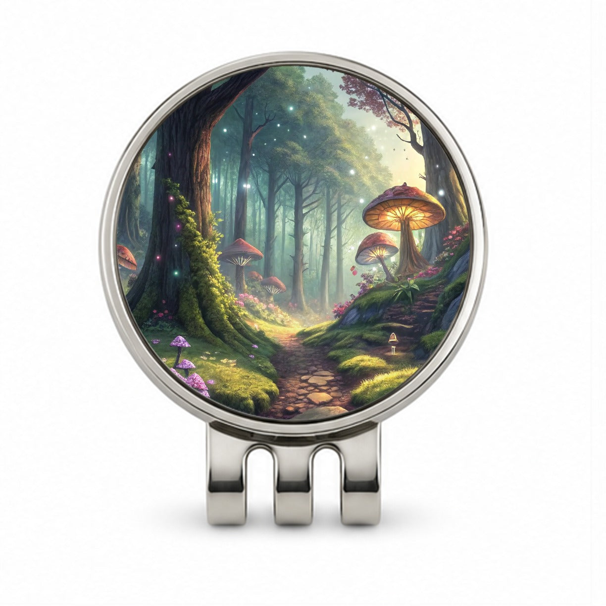 Fantasy Mushroom Forest Mystical Anime Style Golf Hat Clip with Ball Marker