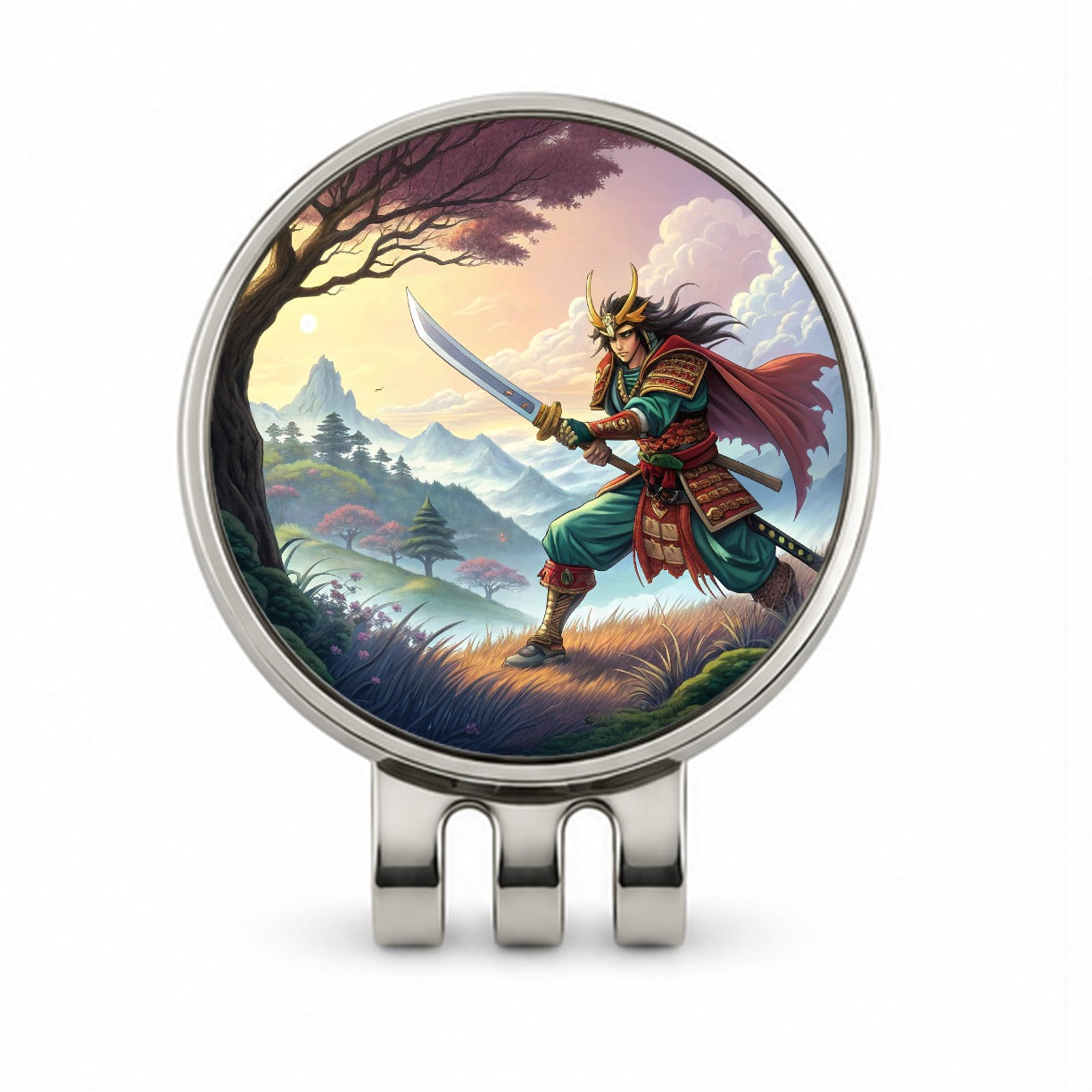 Fantasy Warrior with Sword Classic Japanese Anime Style Golf Hat Clip with Ball Marker