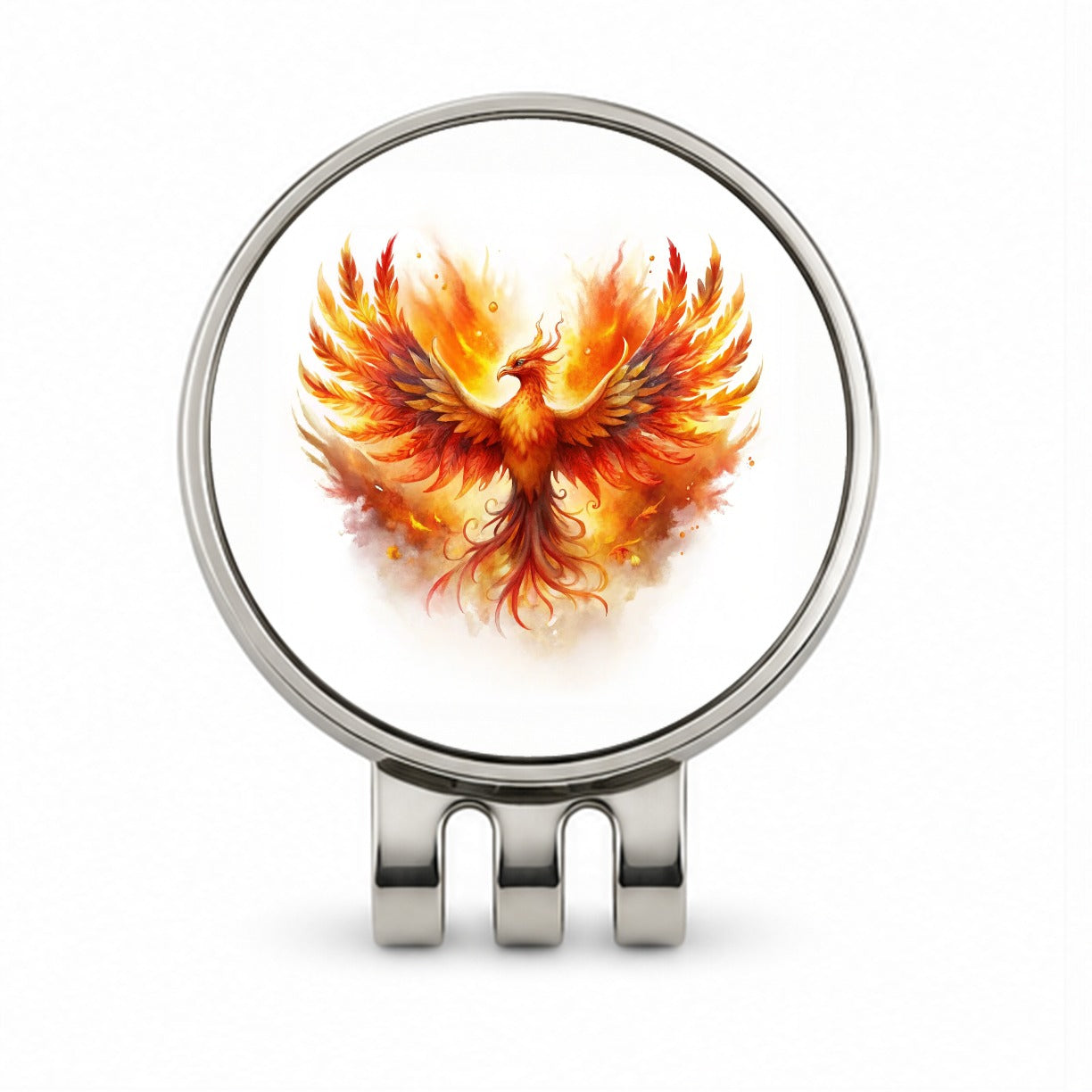 Flaming Phoenix Rising Fantasy Watercolor Golf Hat Clip with Ball Marker