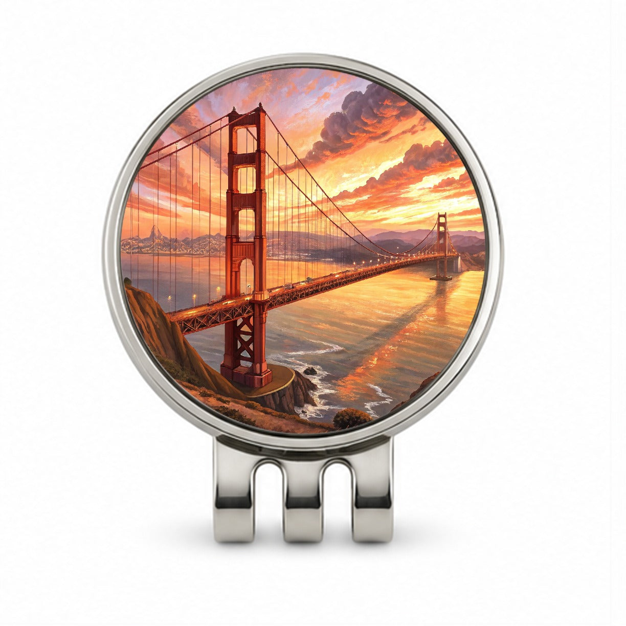 Golden Gate Bridge During Sunset San Francisco California Golf Hat Clip with Ball Marker