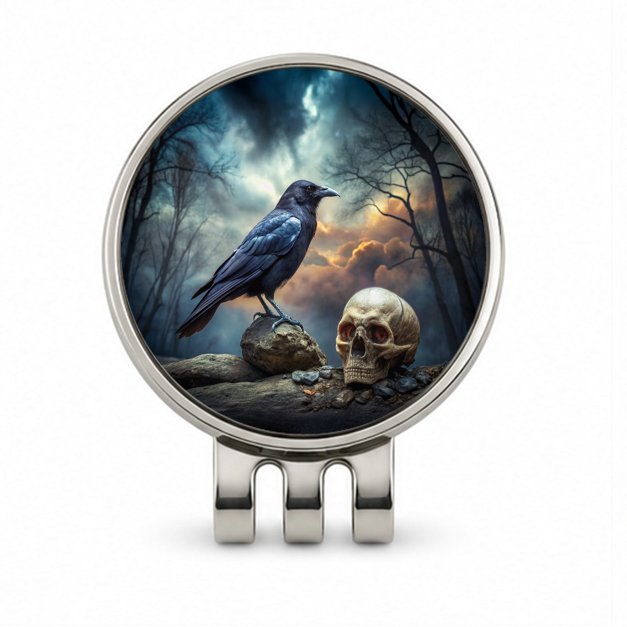 Gothic Raven Death Skull Halloween Golf Hat Clip with Ball Marker