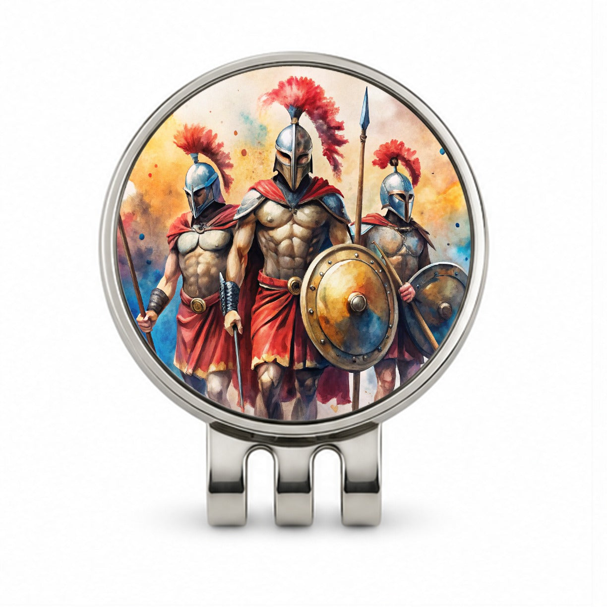 Greek Warriors Spartans Watercolor Golf Hat Clip with Ball Marker
