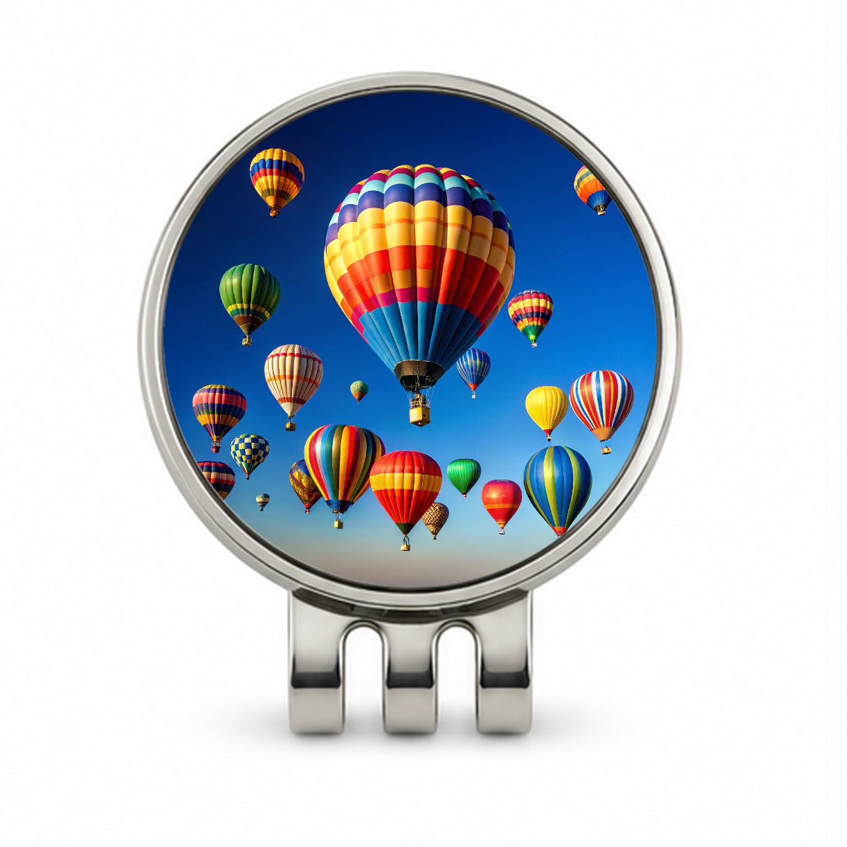Hot Air Balloons Against a Blue Sky Golf Hat Clip with Ball Marker