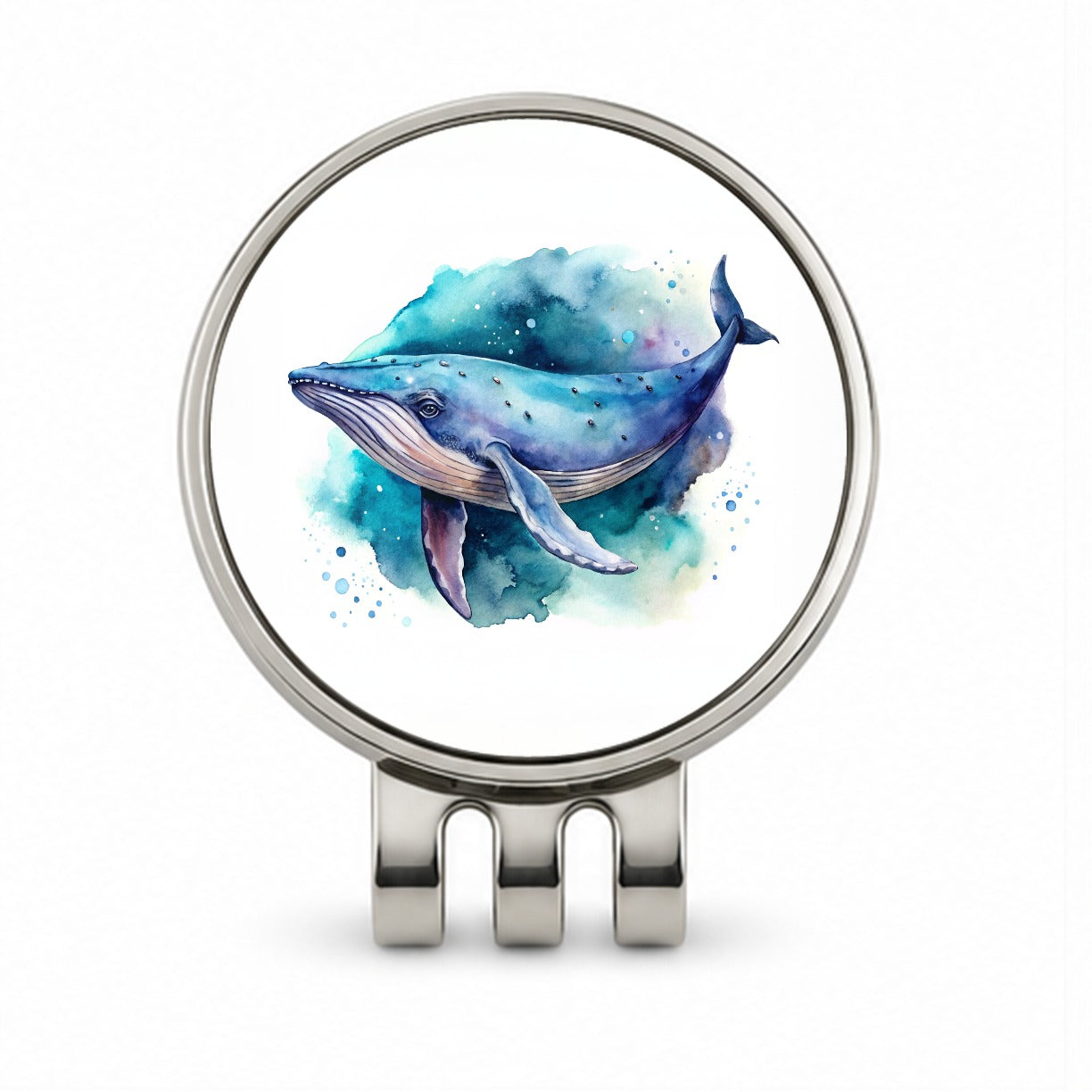 Humpback Whale Watercolor Golf Hat Clip with Ball Marker