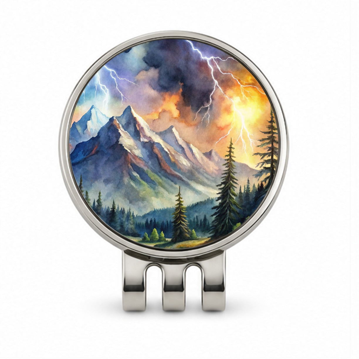 Lighting In The Mountains Watercolor Golf Hat Clip with Ball Marker
