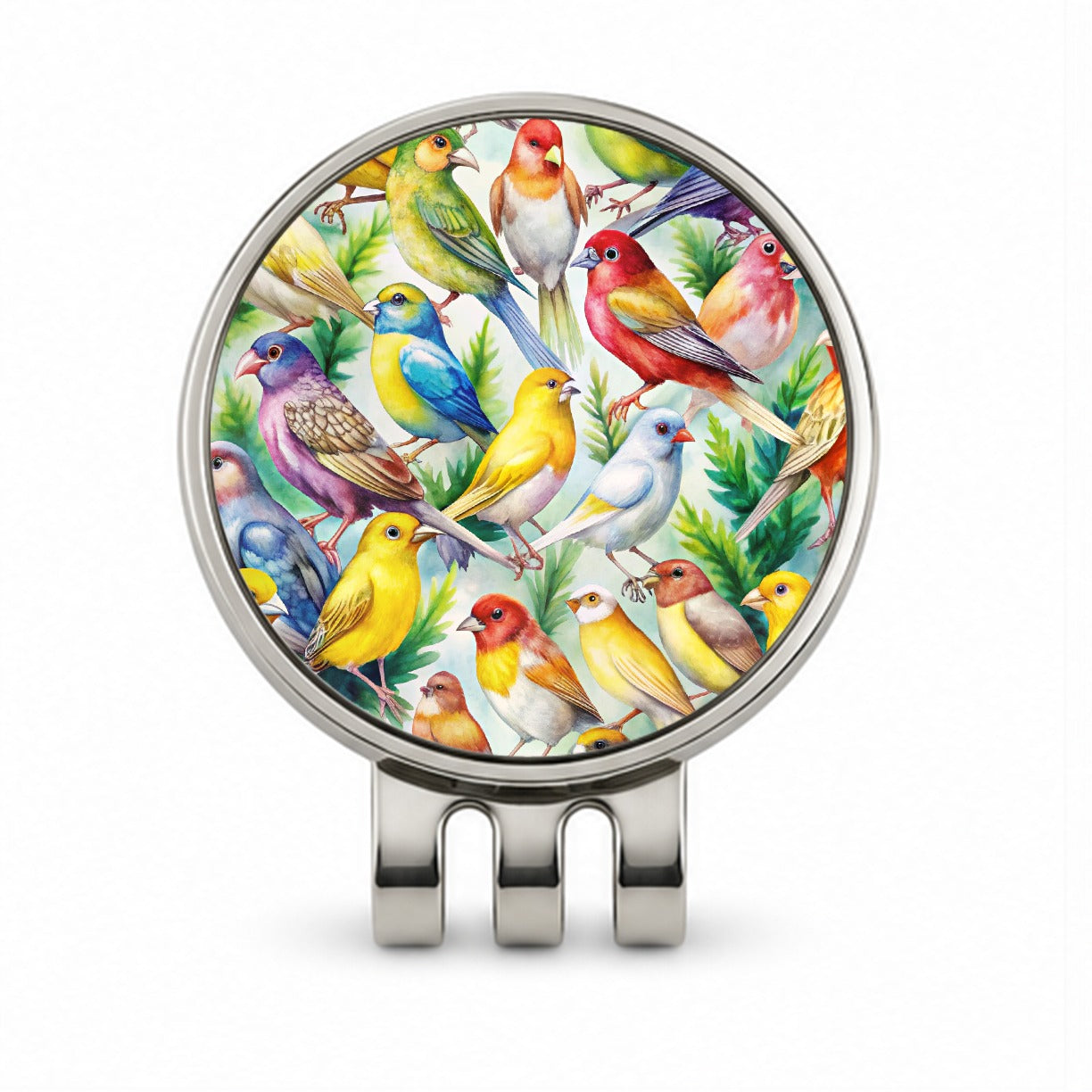 Many Colorful Canary Birds Watercolor Golf Hat Clip with Ball Marker
