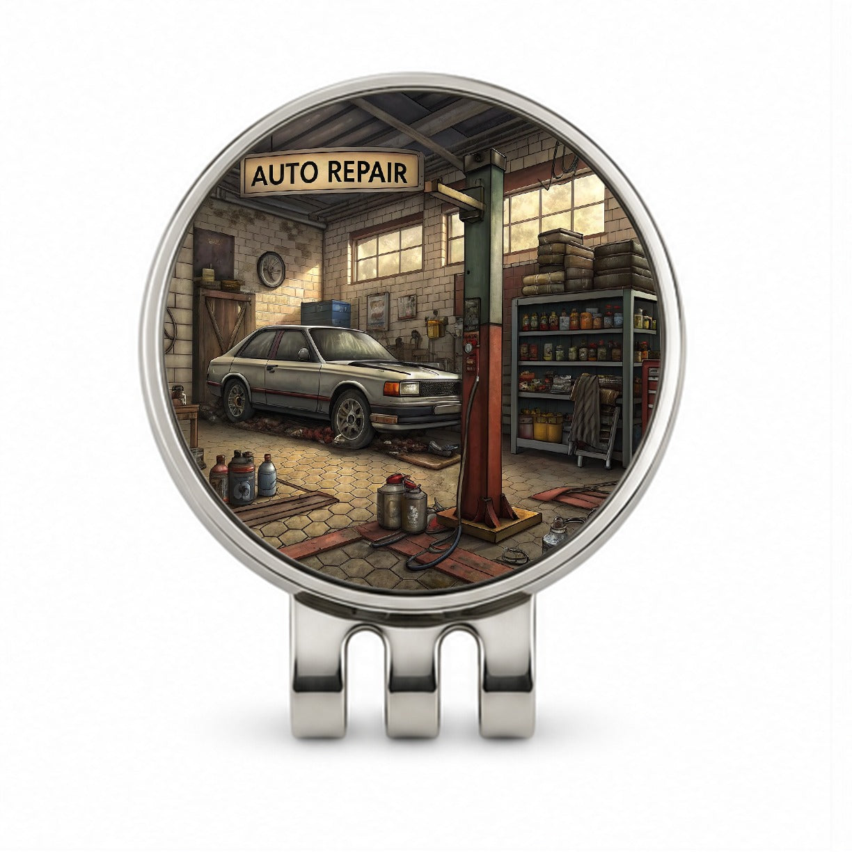 Mechanic's Automotive Repair Garage Golf Hat Clip with Ball Marker