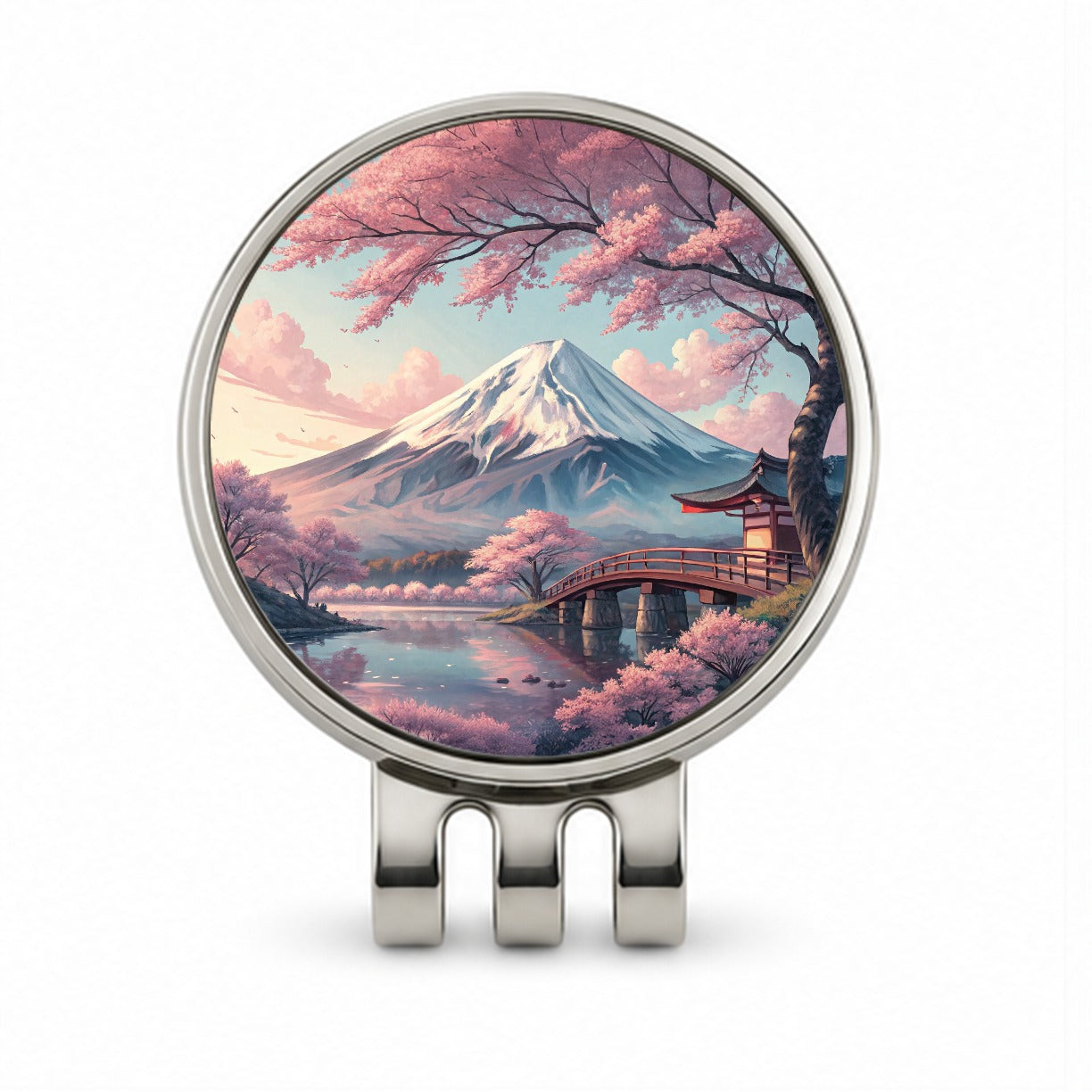 Mount Fuji During Cherry Blossom Season Japan Golf Hat Clip with Ball Marker