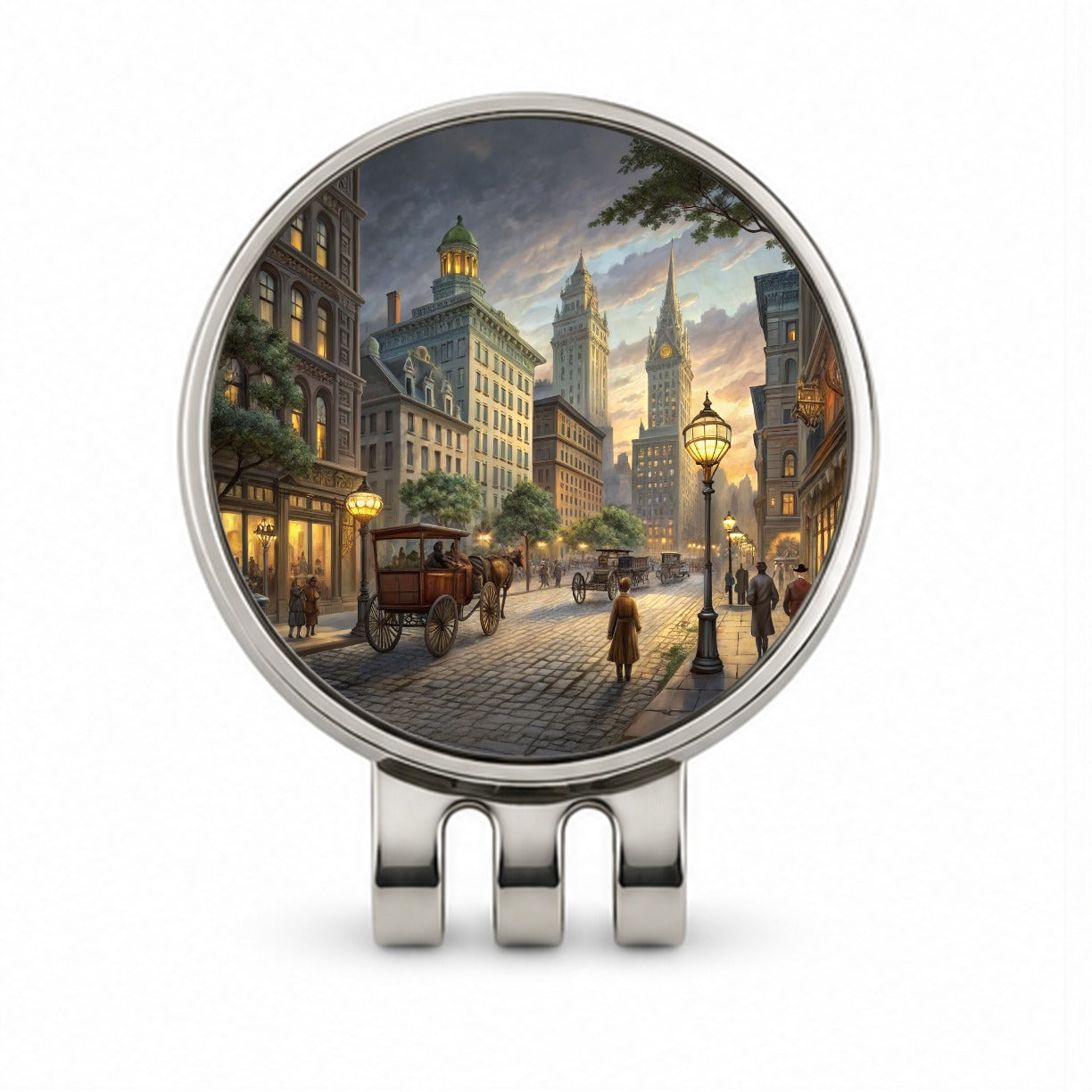 New York City Street in the 1800's Golf Hat Clip with Ball Marker