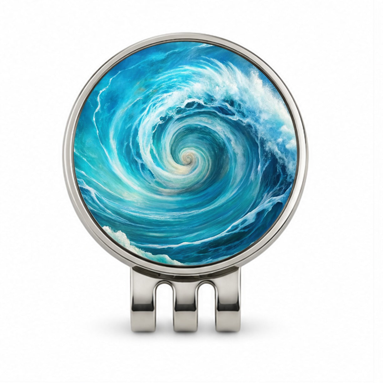 Ocean Spiral Whirlpool Watercolor Golf Hat Clip with Ball Marker