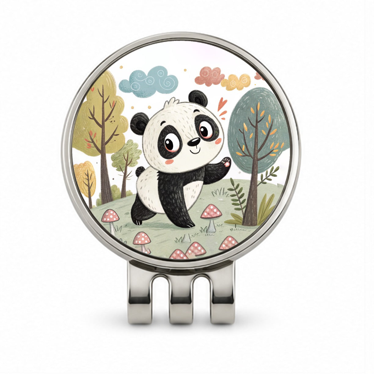 Panda Children's Illustration Style Golf Hat Clip with Ball Marker