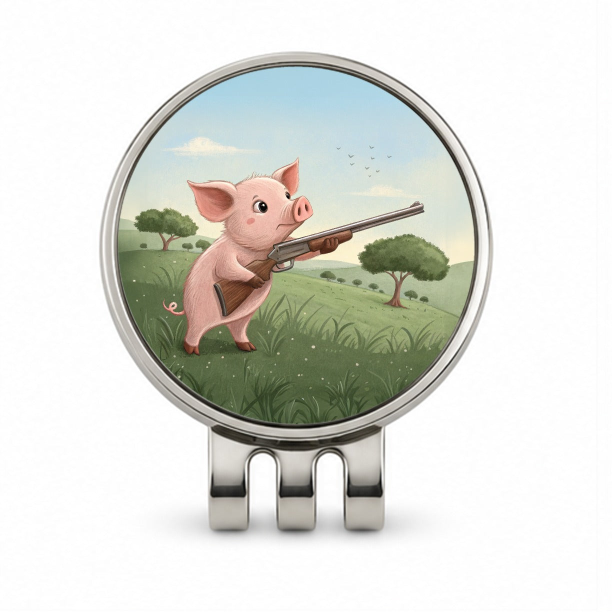 Pink Pig With A Shotgun Golf Hat Clip with Ball Marker