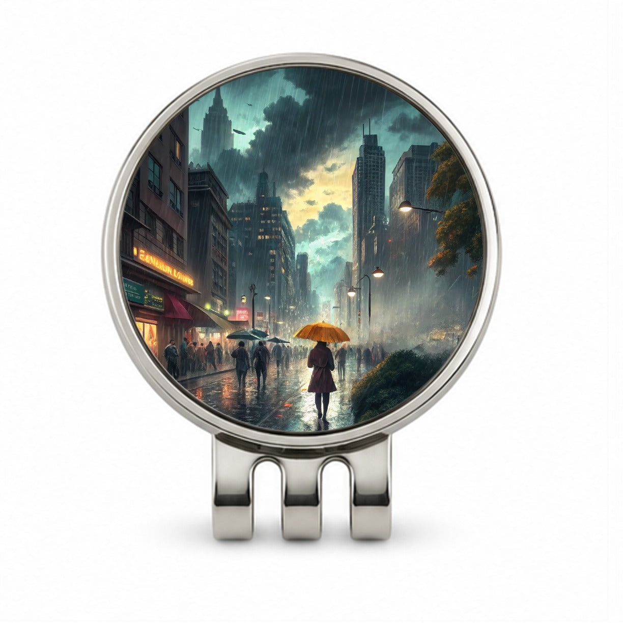 Rain Storm In The City at Night Golf Hat Clip with Ball Marker