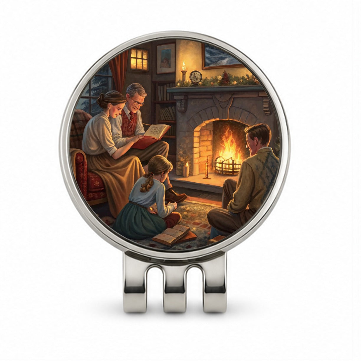 Reading by the Fireplace Americana Golf Hat Clip with Ball Marker