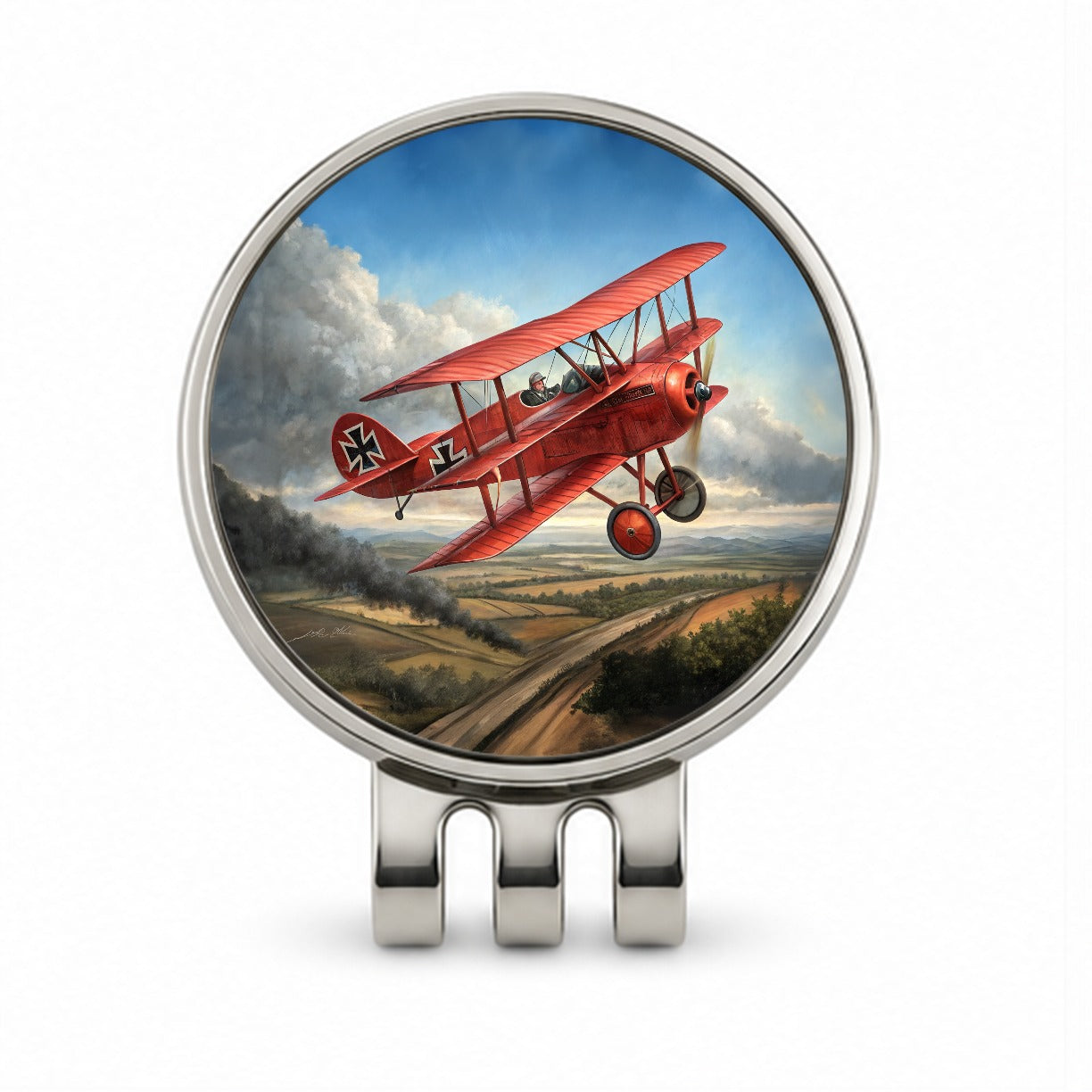 Red Baron's WWI Fokker Triplane Golf Hat Clip with Ball Marker