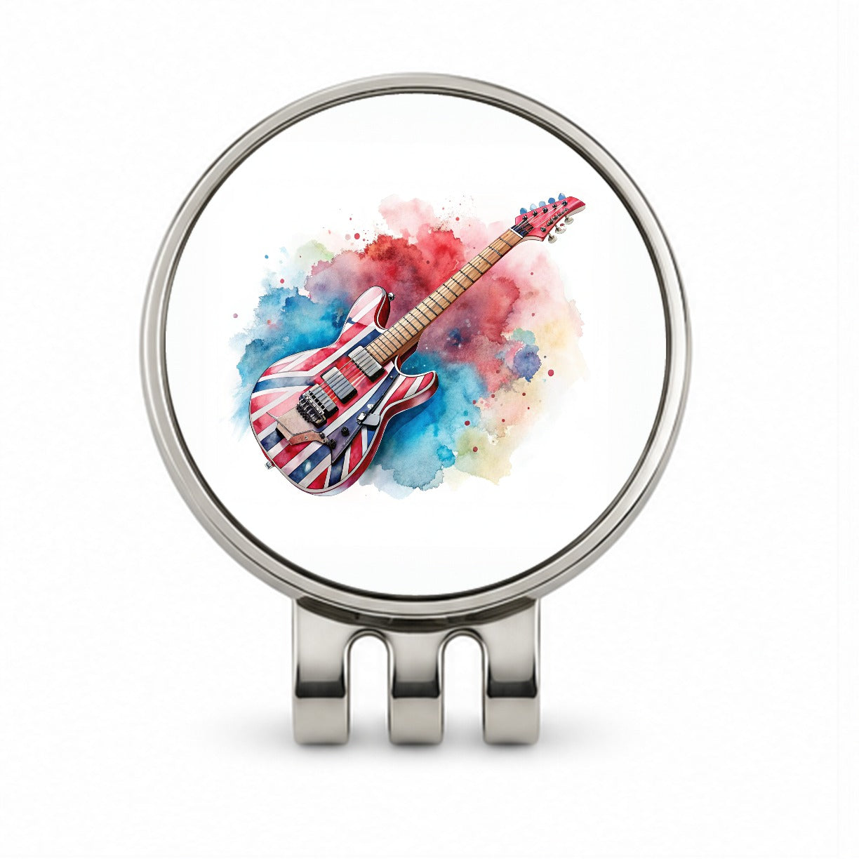 Red White Blue Rock and Roll Guitar Watercolor Golf Hat Clip with Ball Marker