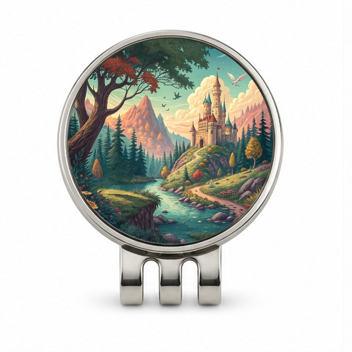 Retro Fantasy Art Castle Kingdom Scene Golf Hat Clip with Ball Marker