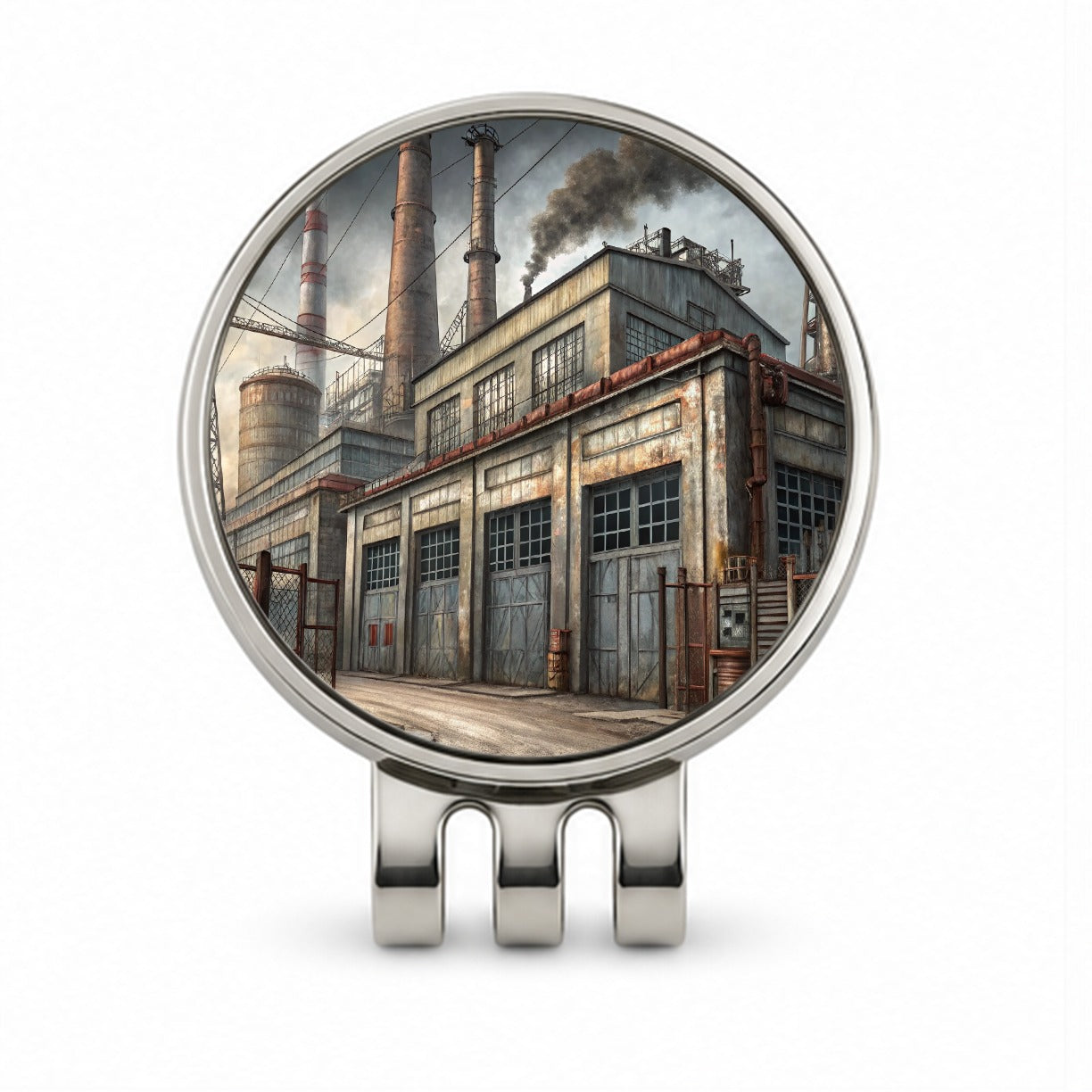 Rundown Old Industrial Factory Golf Hat Clip with Ball Marker