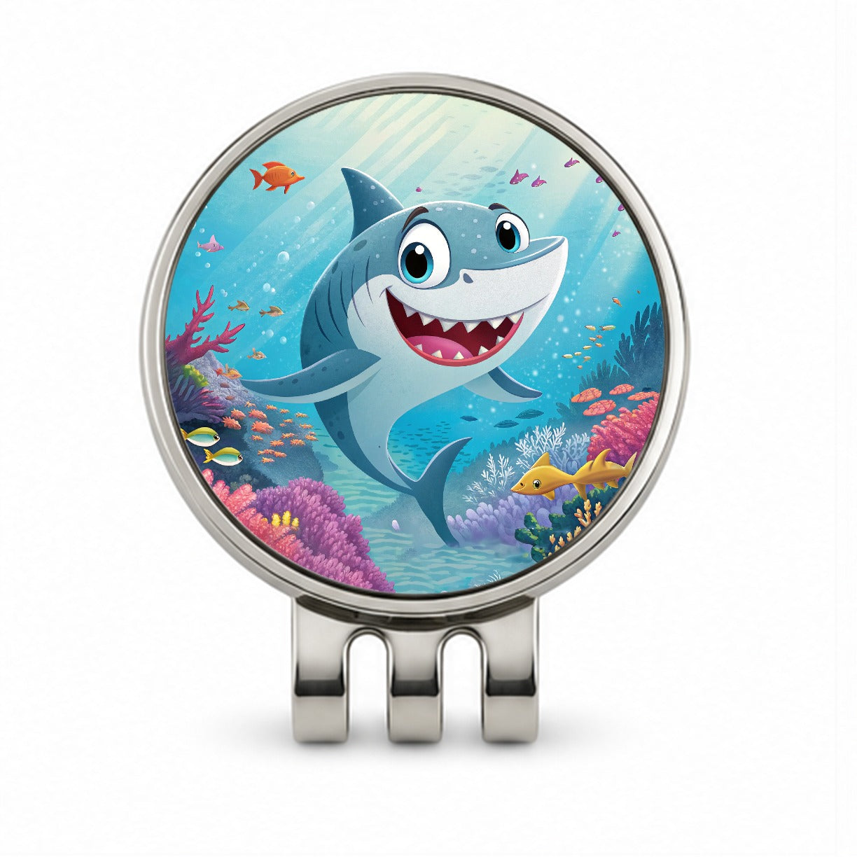 Shark Children's Illustration Style Golf Hat Clip with Ball Marker