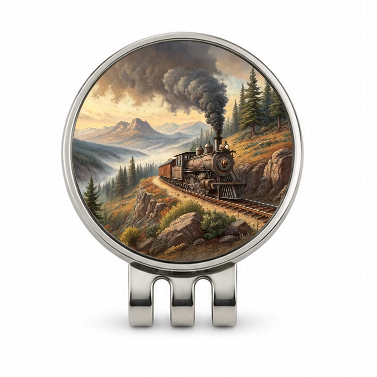 Steam Locomotive Coming Around The Mountain Old West Western Golf Hat Clip with Ball Marker