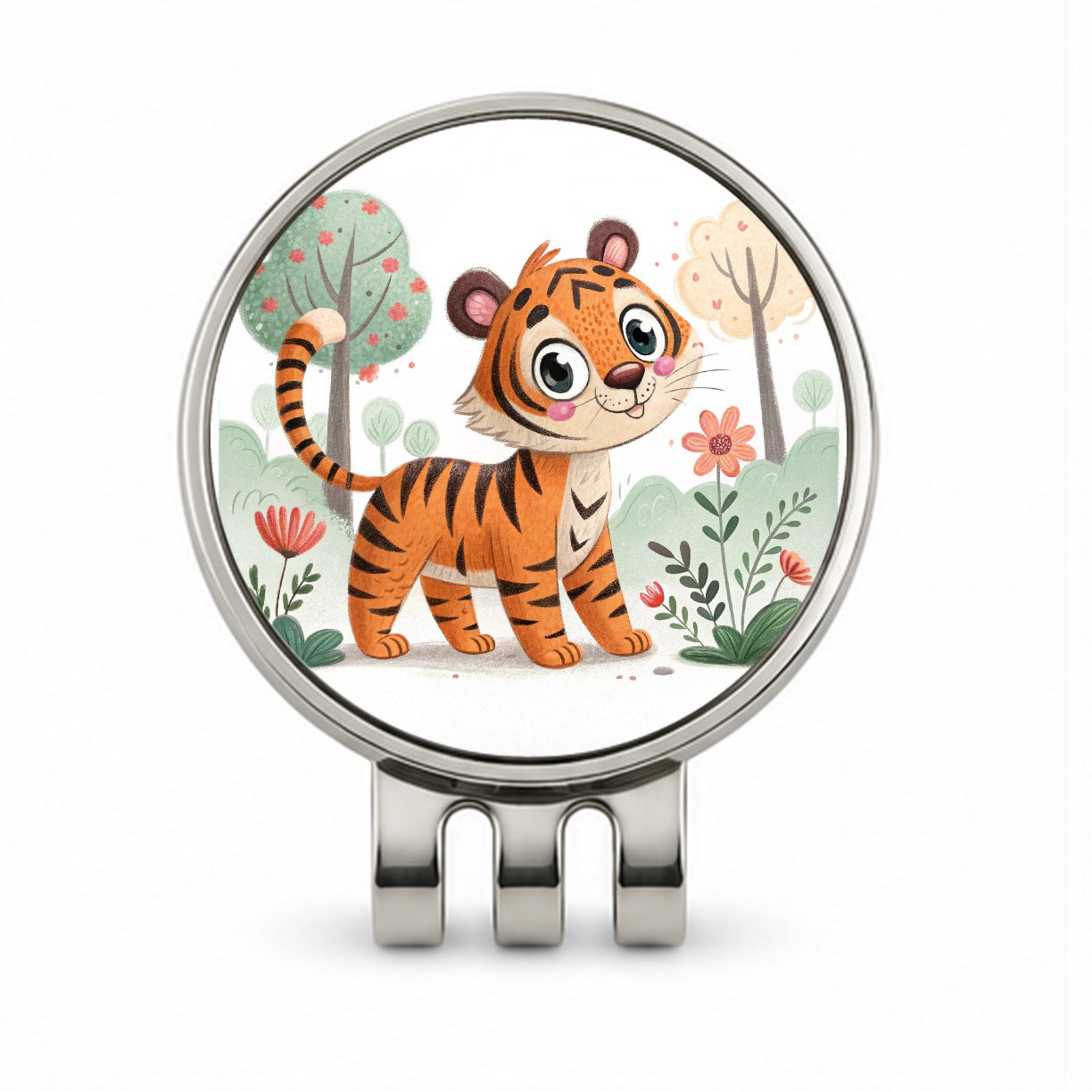 Tiger Children's Illustration Style Golf Hat Clip with Ball Marker