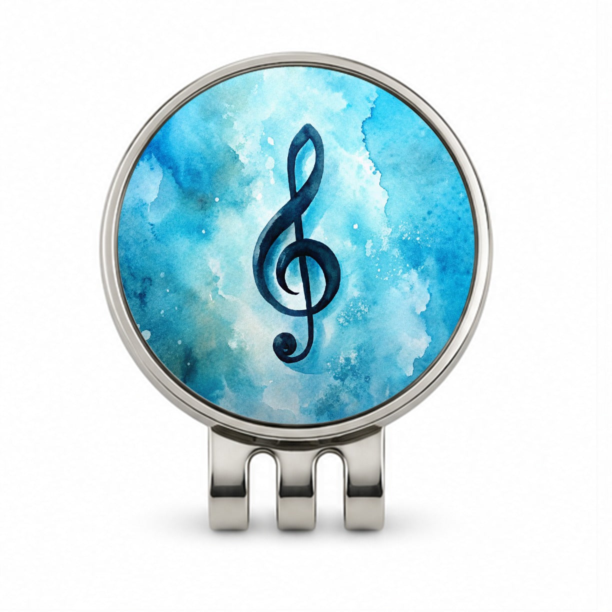 Treble Clef Music Musical Note Blue Watercolor Golf Hat Clip with Ball Marker
