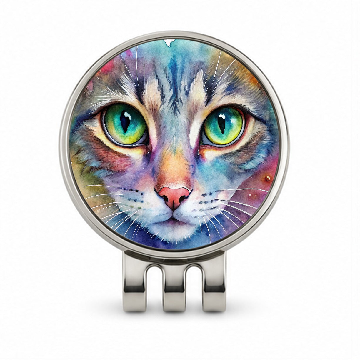 Watercolor Tabby Cat Golf Hat Clip with Ball Marker