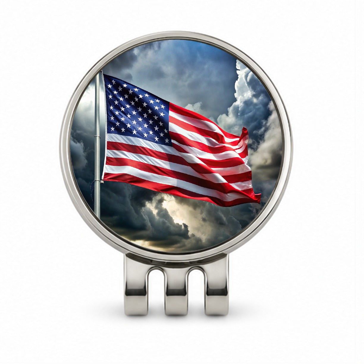 Waving American Flag After Storm Patriotic United States Golf Hat Clip with Ball Marker