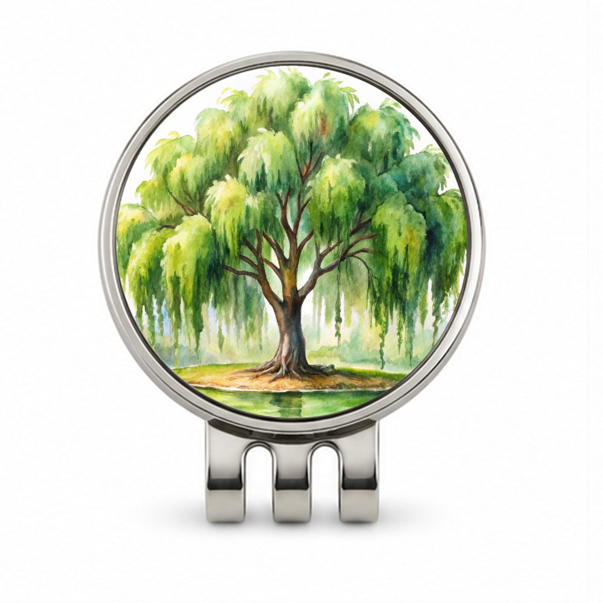 Weeping Willow Tree Watercolor Golf Hat Clip with Ball Marker