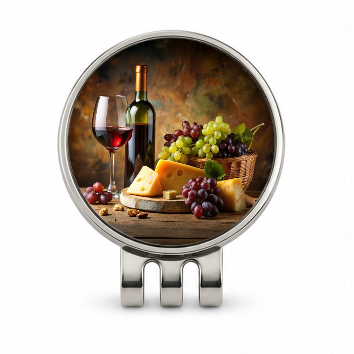 Wine Cheese Grapes Rustic Setting Golf Hat Clip with Ball Marker