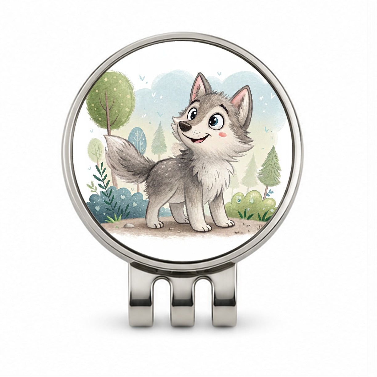 Wolf Children's Illustration Style Golf Hat Clip with Ball Marker