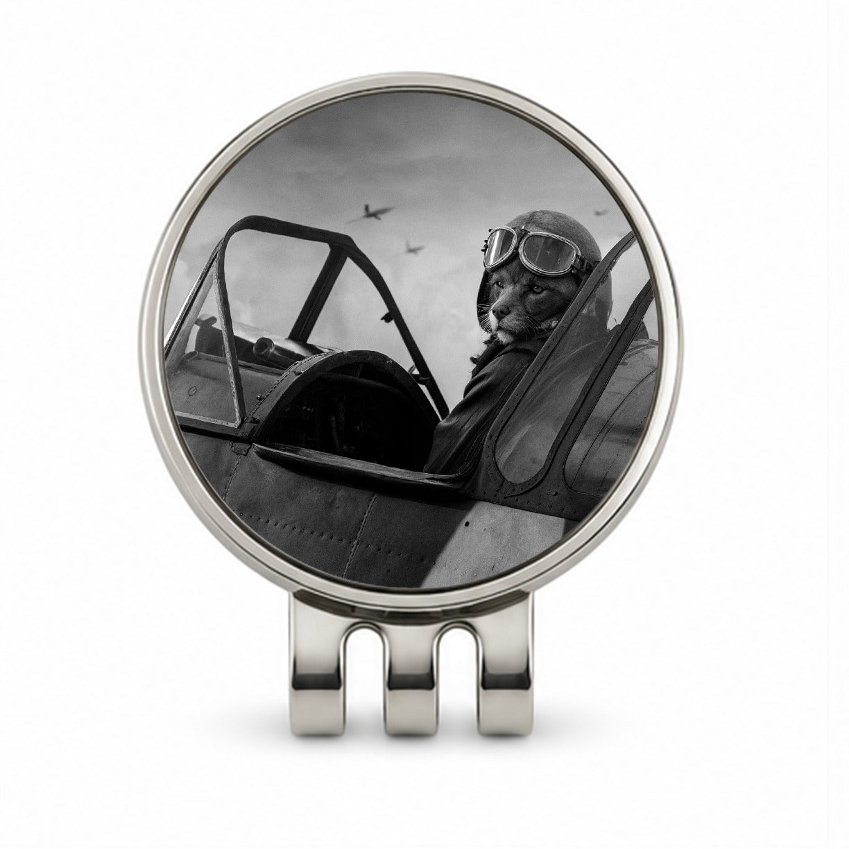 WWII Cat Fighter Plane Pilot Ace Retro Alternative Universe Golf Hat Clip with Ball Marker