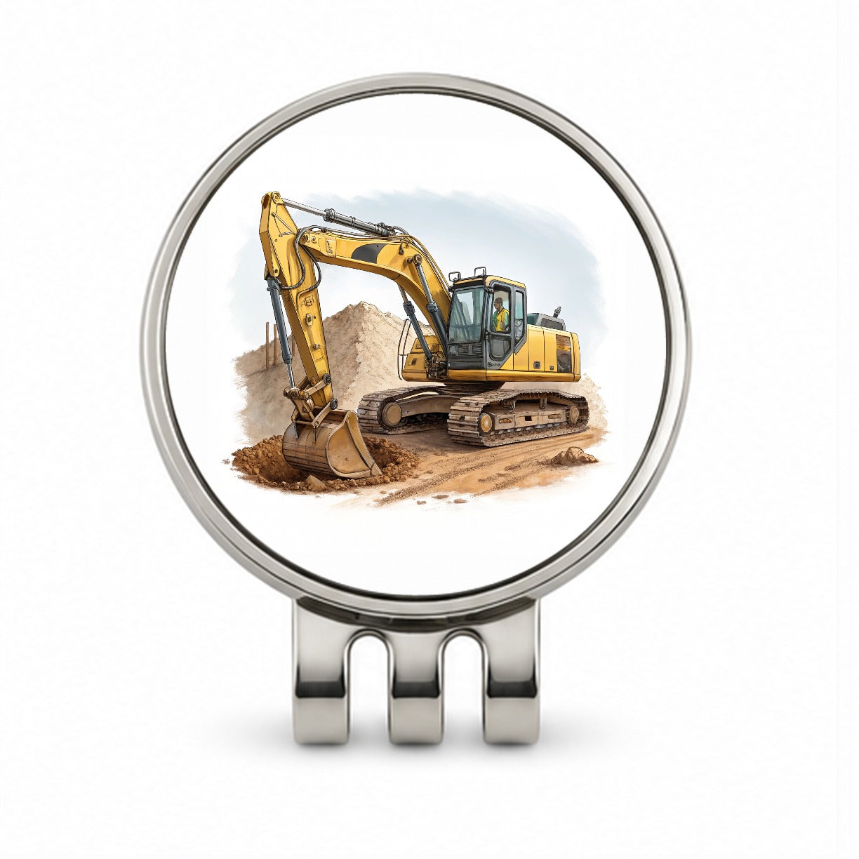 Yellow Excavator Construction Equipment Golf Hat Clip with Ball Marker