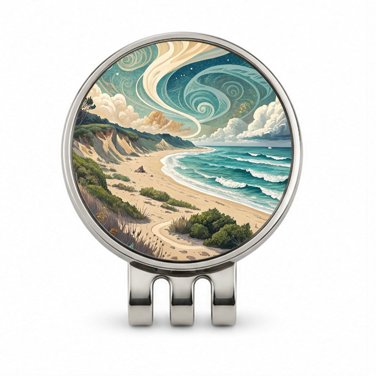 Abstract Beach Shore Landscape Golf Hat Clip with Ball Marker