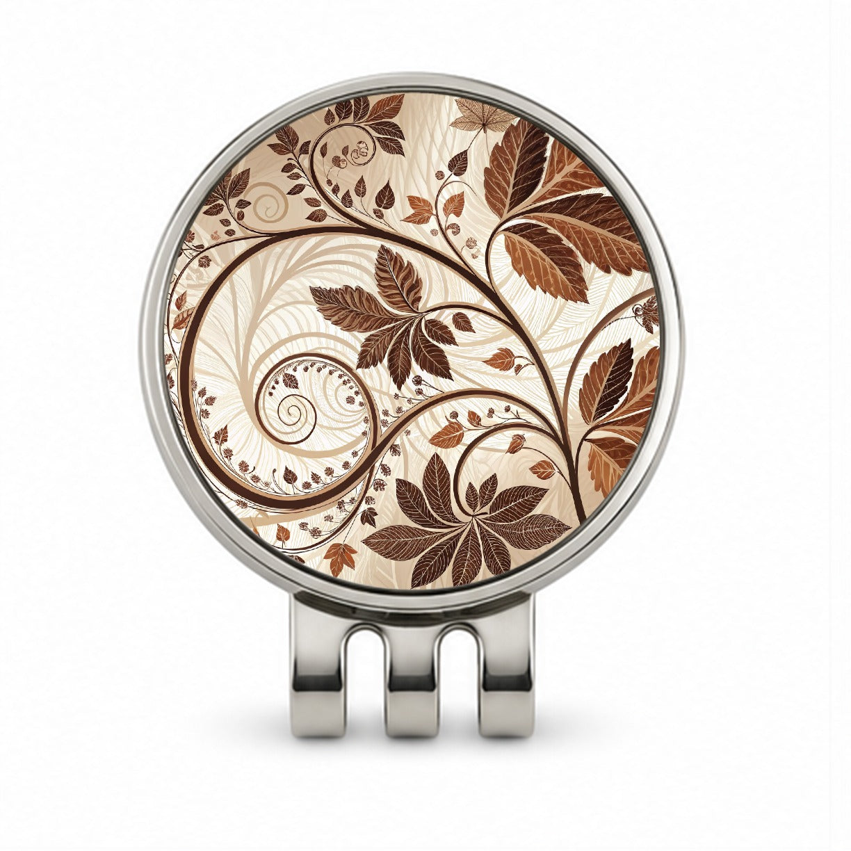 Abstract Brown Leaves Design Golf Hat Clip with Ball Marker