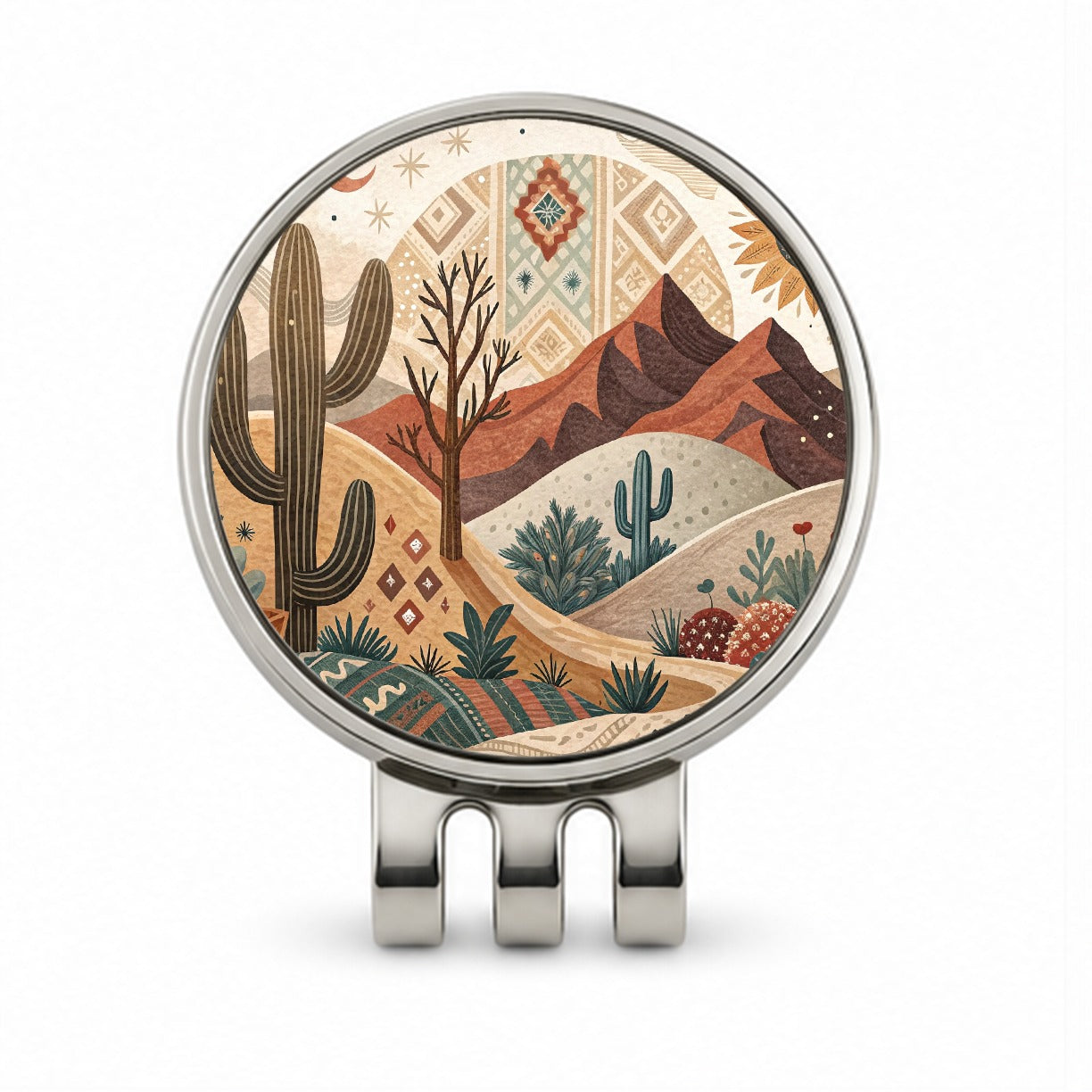 Abstract Brown Tan Southwestern Desert Design Golf Hat Clip with Ball Marker