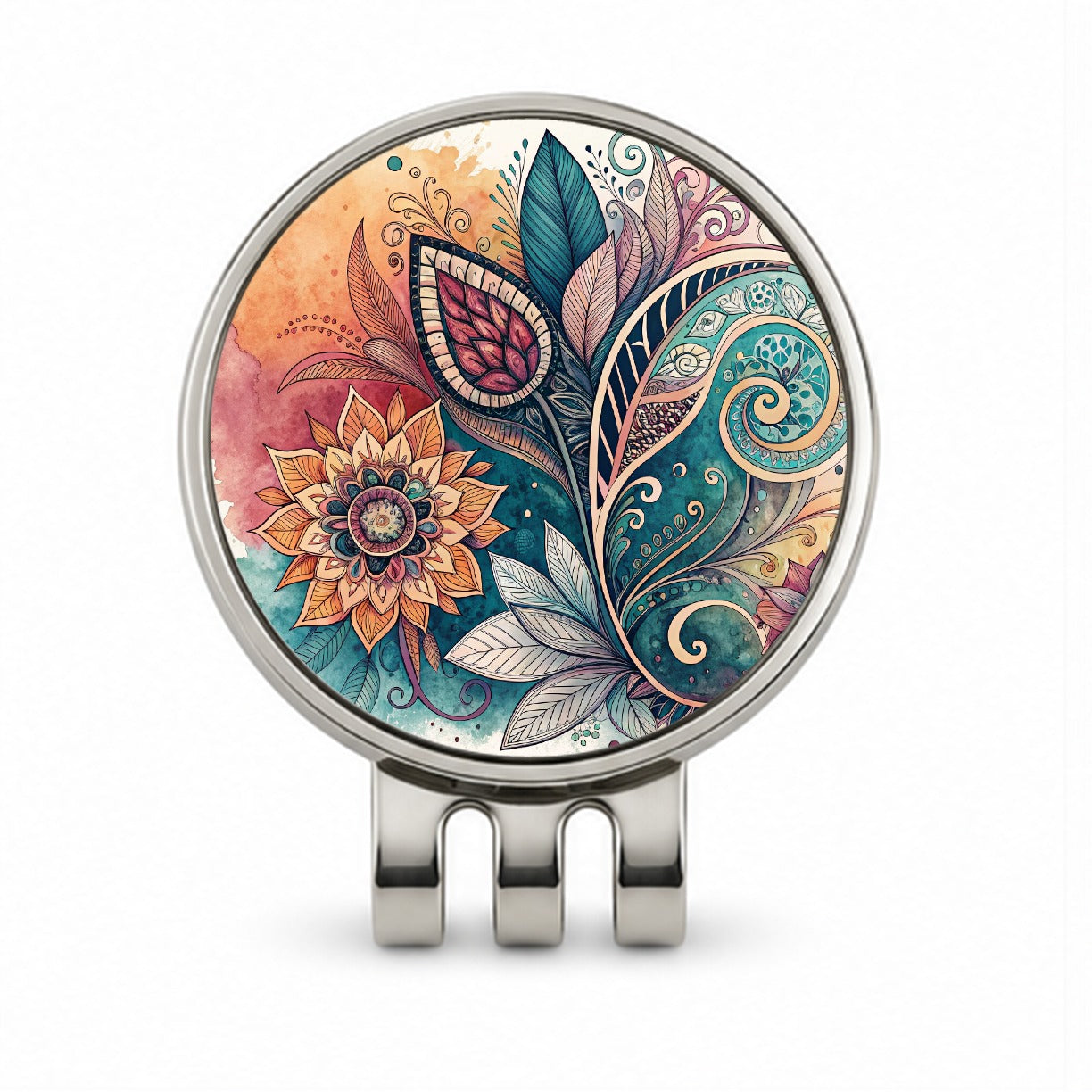 Abstract Deco Floral Leaves Swirl Design Golf Hat Clip with Ball Marker
