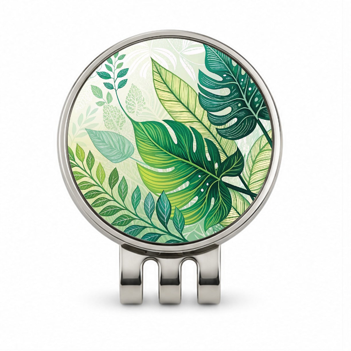 Abstract Green Leaves Design Golf Hat Clip with Ball Marker