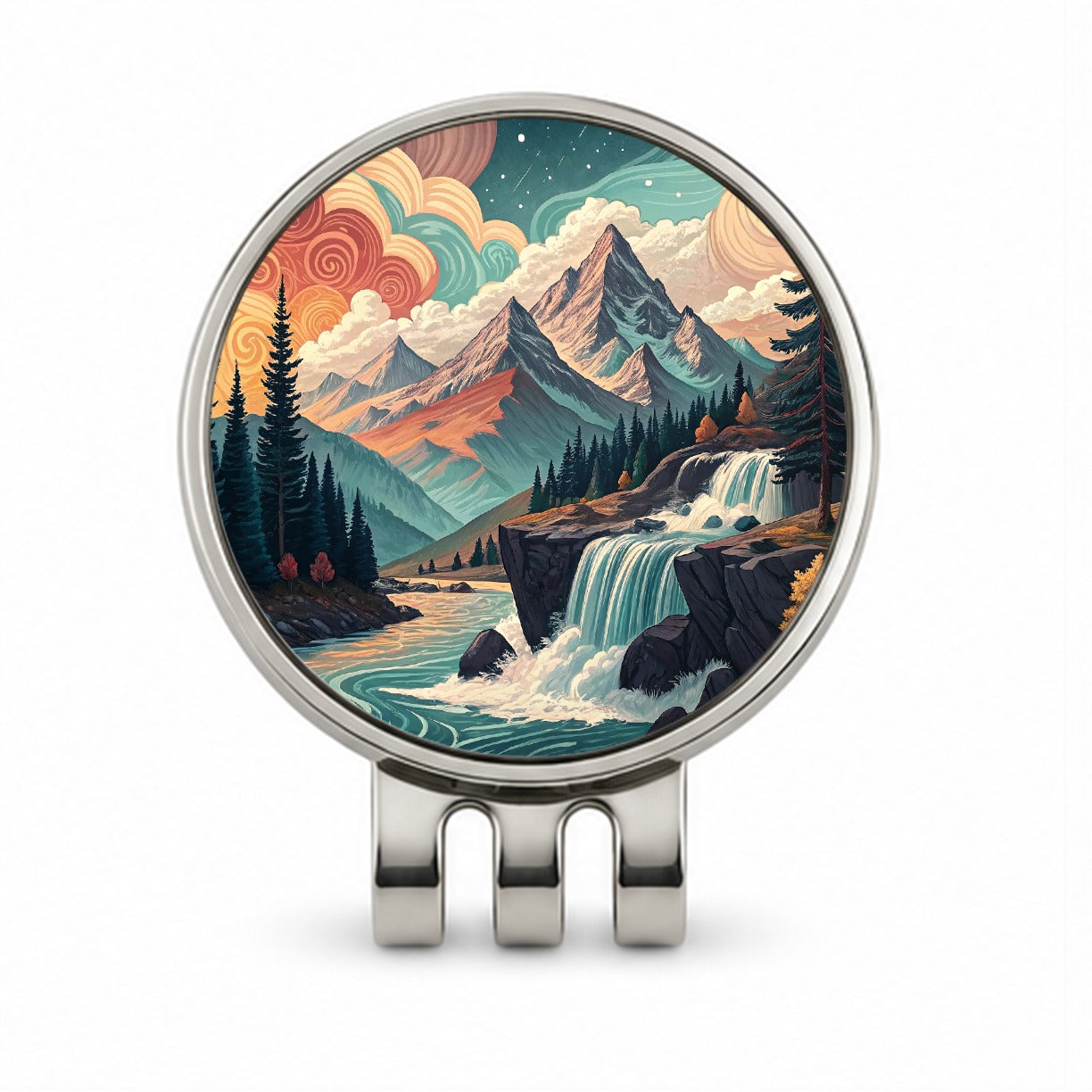 Abstract Mountains Waterfalls Landscape Golf Hat Clip with Ball Marker