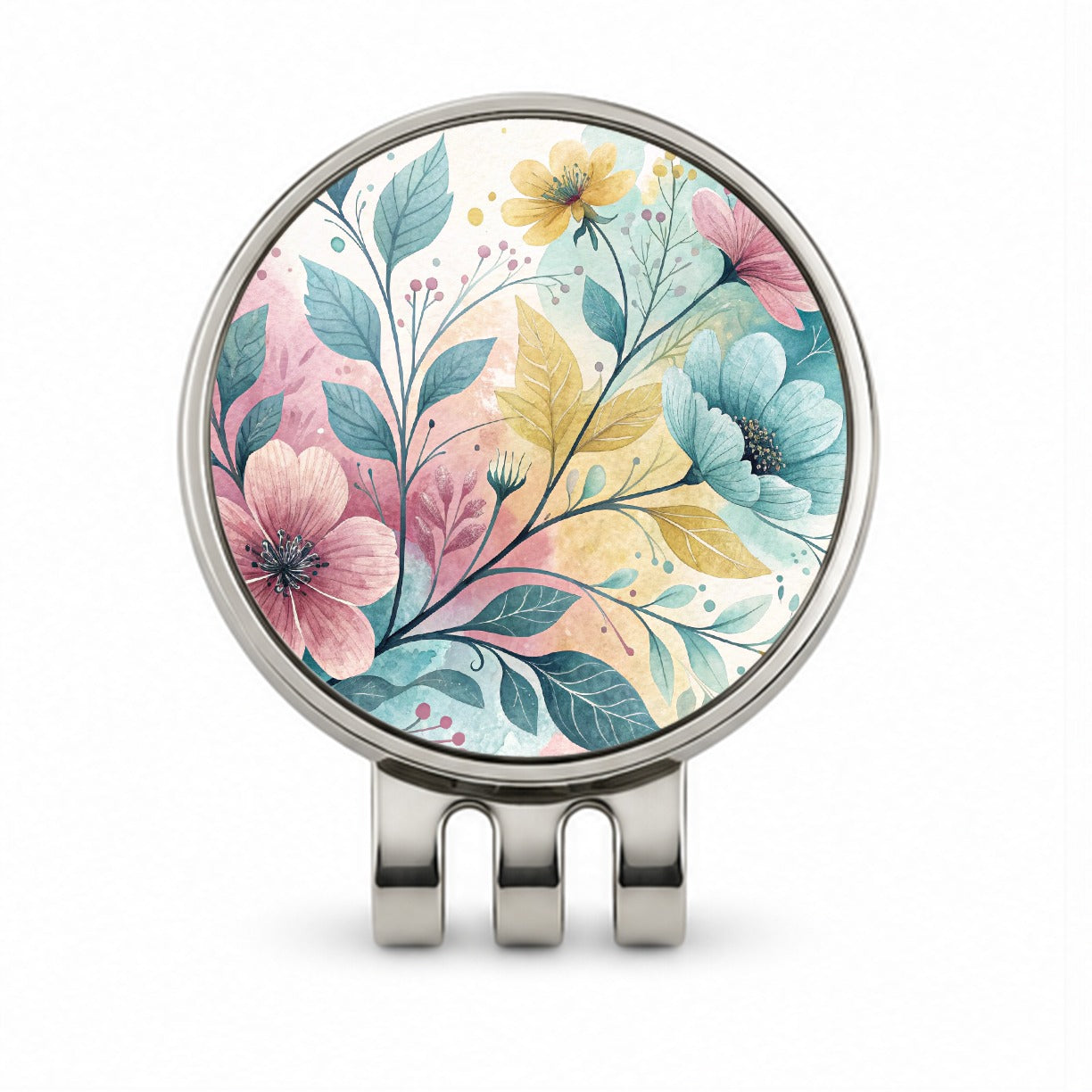 Abstract Pastel Flowers Leaves Design Golf Hat Clip with Ball Marker