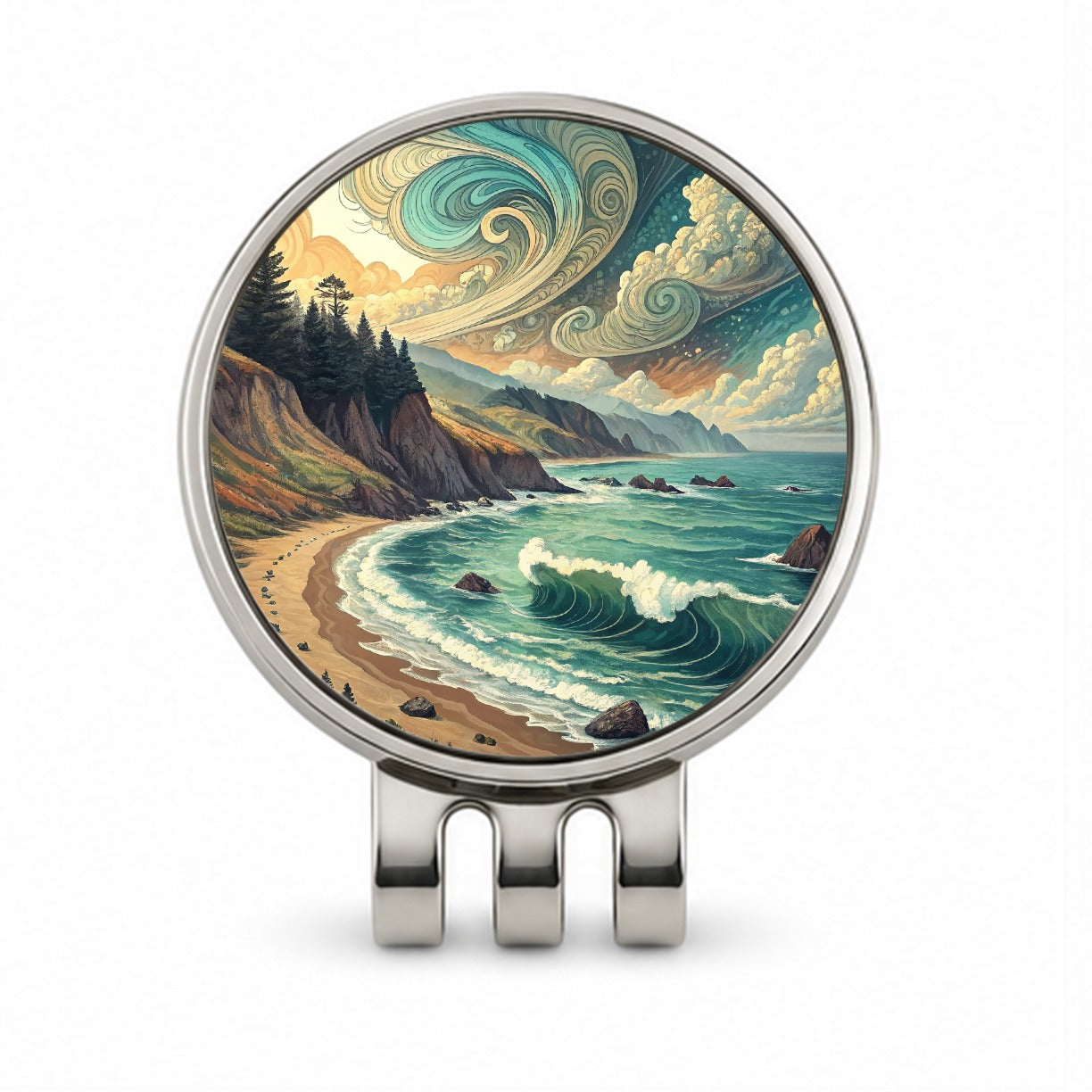 Abstract Shore Ocean Waves Landscape Golf Hat Clip with Ball Marker