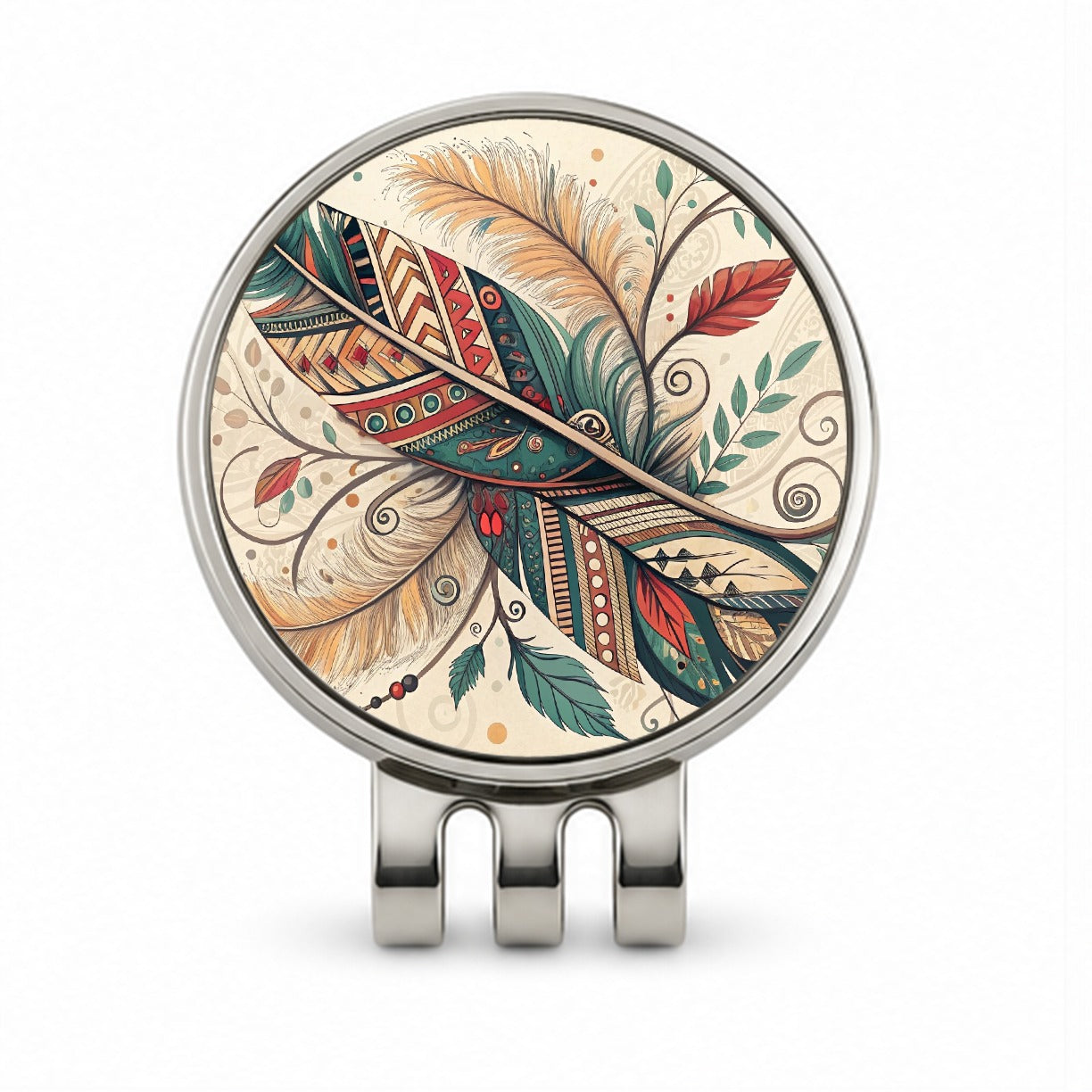 Abstract Southwestern Feather Leaf Design Golf Hat Clip with Ball Marker