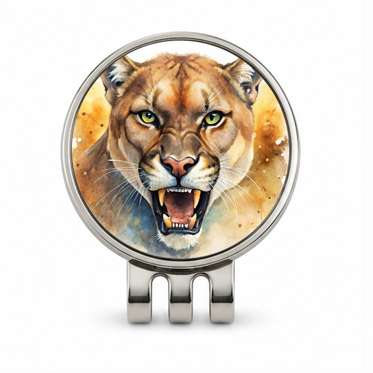 Angry Mountain Lion Cougar Watercolor Golf Hat Clip with Ball Marker