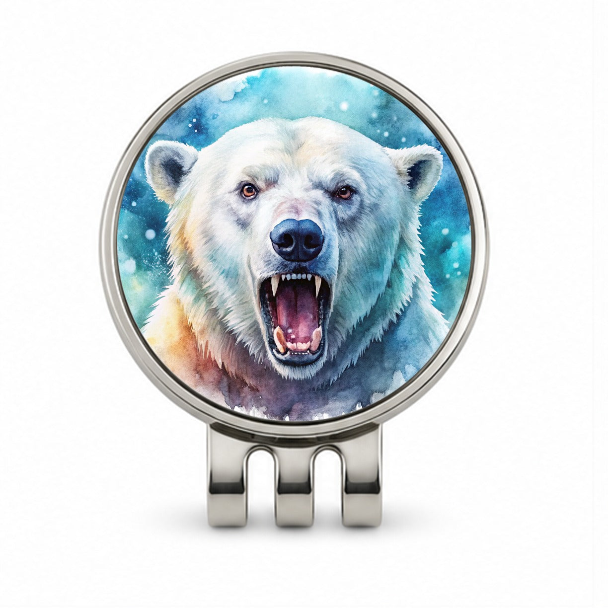 Angry Polar Bear Watercolor Golf Hat Clip with Ball Marker