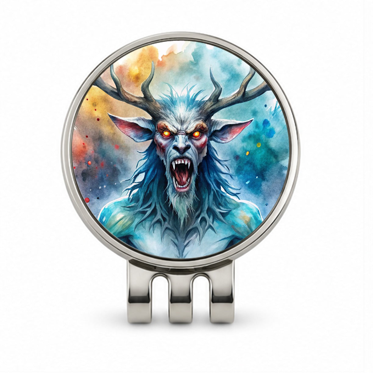 Angry Wendigo Algonquian Folklore Monster Watercolor Golf Hat Clip with Ball Marker