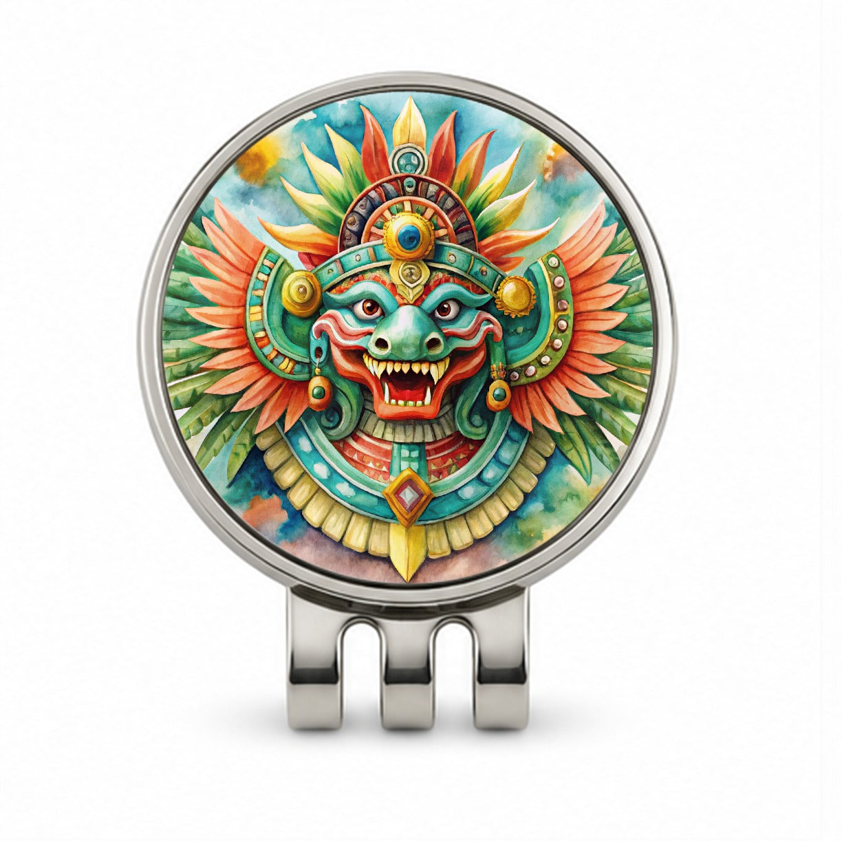 Aztec God Quetzalcoatl Watercolor Golf Hat Clip with Ball Marker