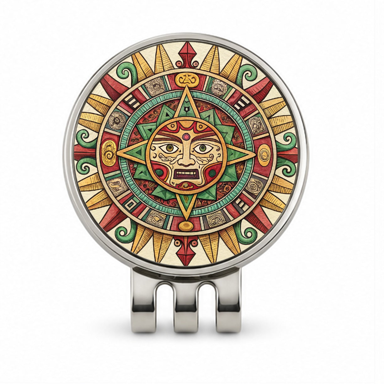Aztec Sun God Symbol Golf Hat Clip with Ball Marker